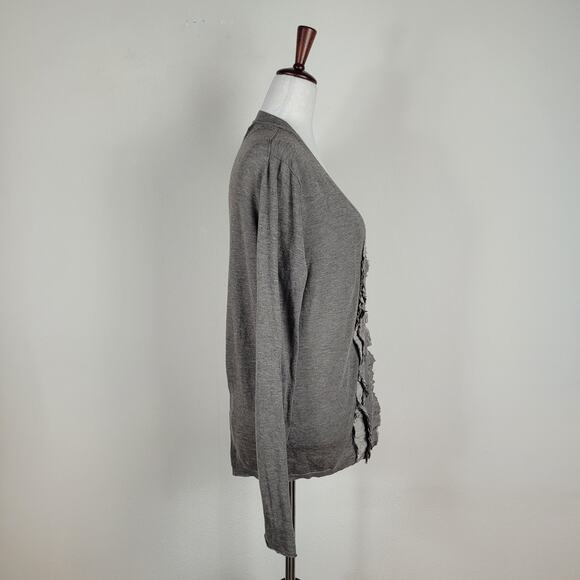 Banana Republic Sweater Womens Large Brown Ruffle Trim Cardigan Pima Cotton Soft - Picture 2 of 9